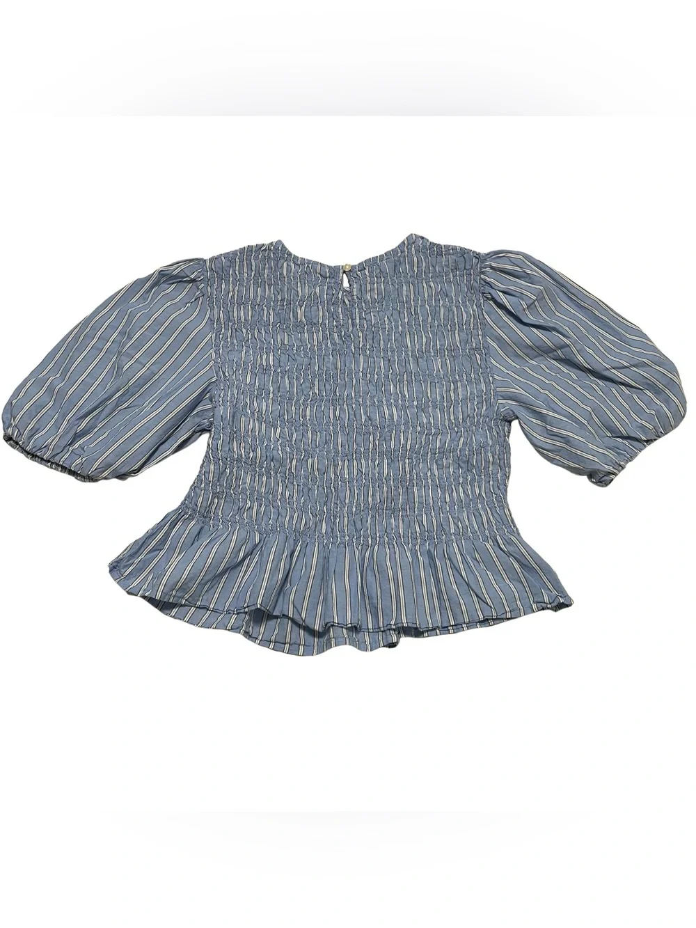 Old Navy Blue Striped Smocked Peplum Puff Sleeve Top
